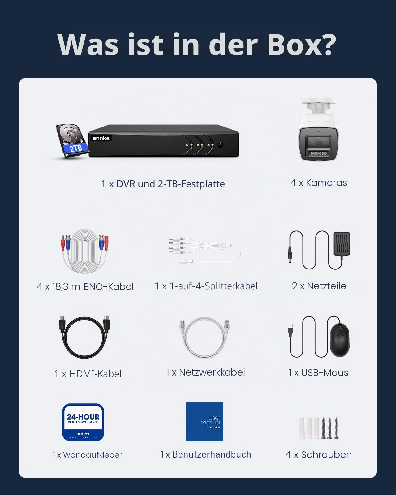ANNKE 3K/5MP Lite AI 8 Kanal DVR mit 2TB HDD für 24/7 Aufzeichnung, 4X 3K Kabelgebundene Kameras mit Zwei-Wege-Audio und Farb-Nachtsicht, Sicherheitssystem, E-Mail-Benachrichtigung mit Bildern