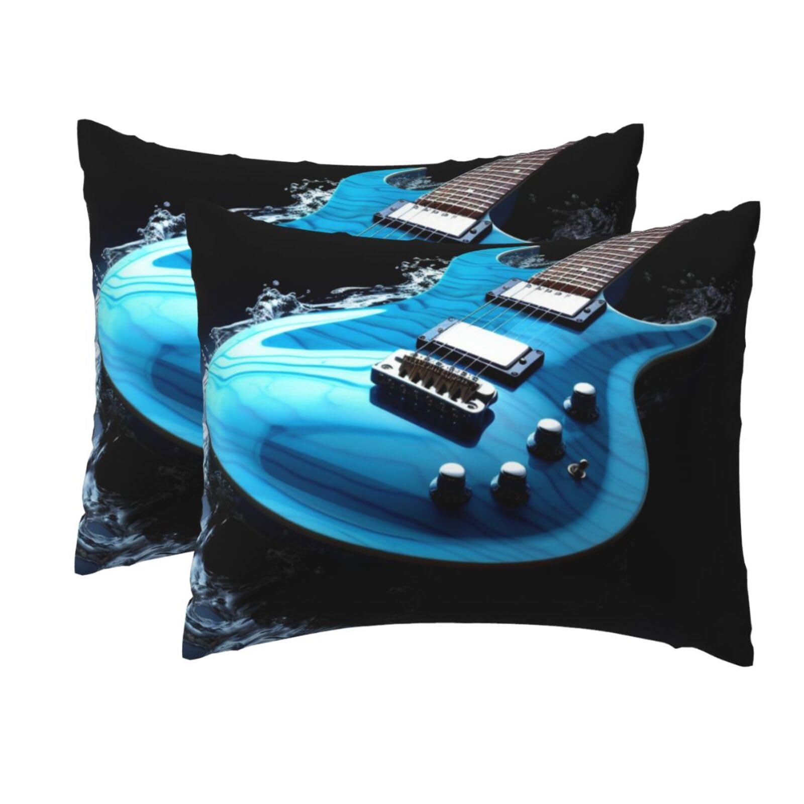 2 Pack Standard Pillow Cases with Hidden Zipper, Soft Breathable Pillow Covers for Hair and Skin, Blue Guitar Pillowcases 20"x26" Bed Pillow Protectors Cover for Sleeping Gifts