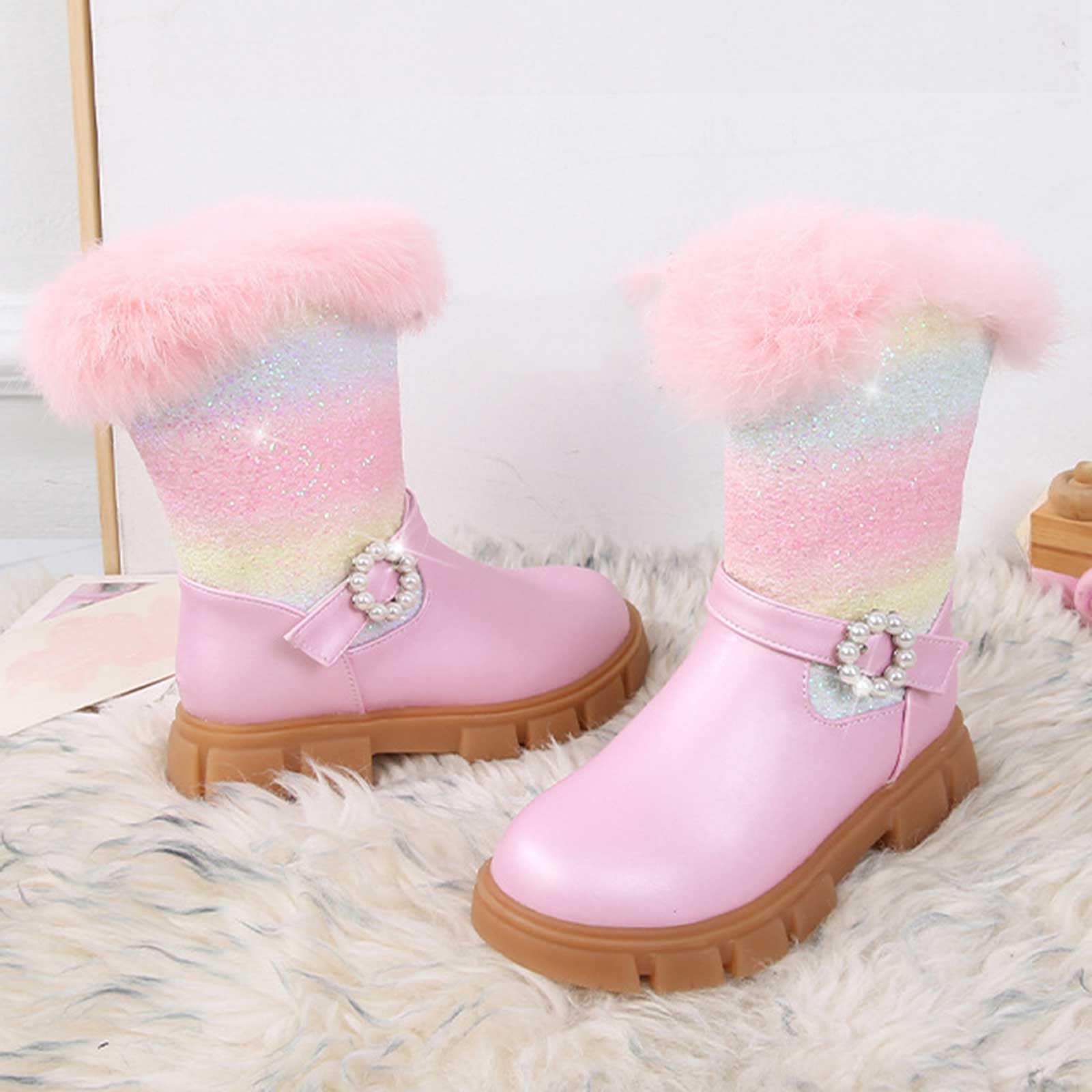 Winter Stiefel mit Regenbogen Fleece Warme Hohe Boots Niedliche Outwear