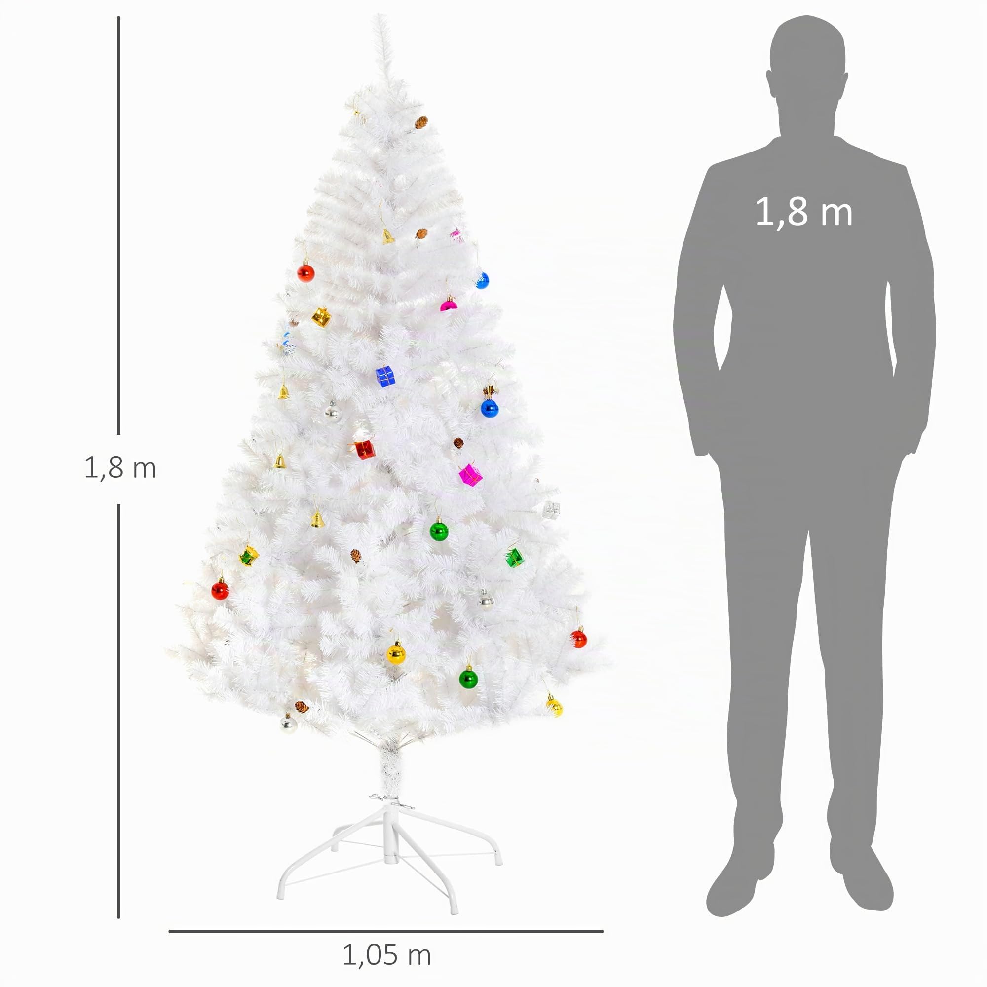 HOMCOM Künstlicher Weihnachtsbaum 180 cm mit Kugeln inkl. Metallständer