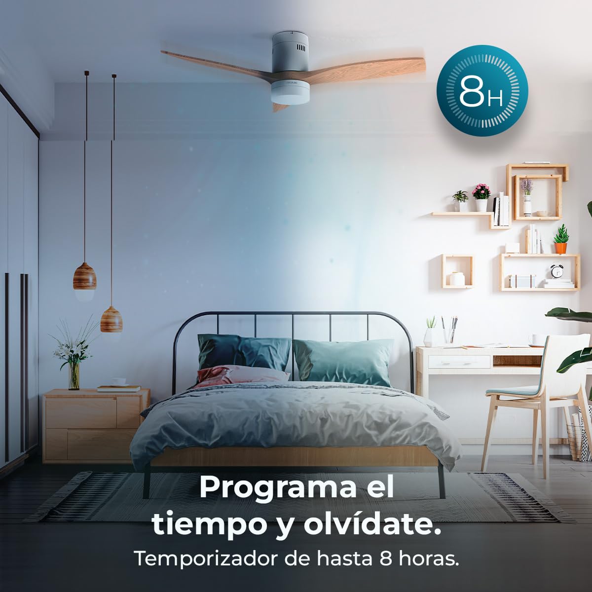 Cecotec Ventilador de Techo con Luz LED Energysilence Aero 5600 Classic. 40W, Motor DC, Diámetro 132 cm, Lámpara Led 18W, Temporizador, 6 Velocidades, Mando A Distancia, Función Verano/Invierno