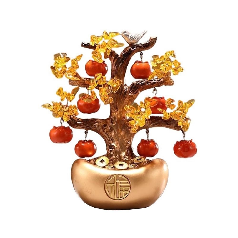 Home Decor Citrine Money Tree Tabletop Decoration, Fortune Gold Ingot Home Prosperity Crafts Bonsai(Gold)