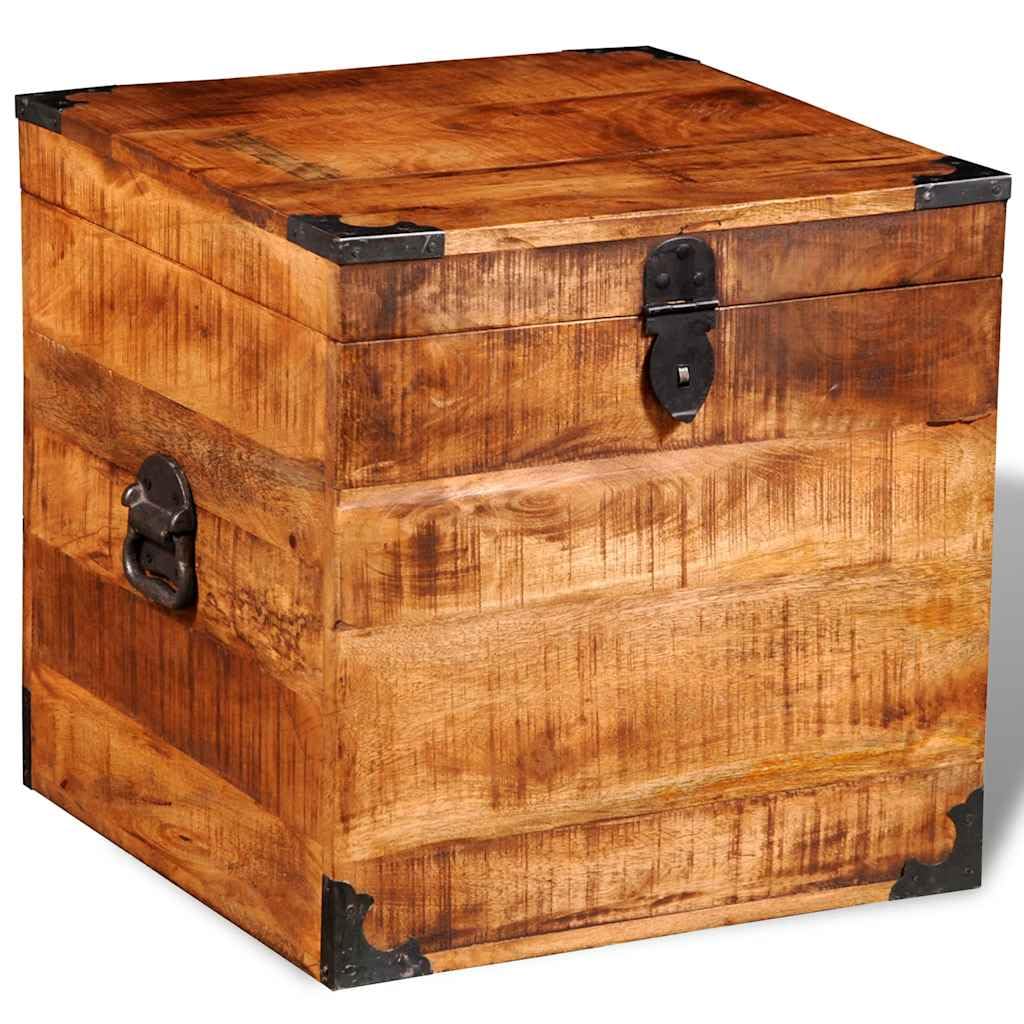 Baúl de madera en forma de cubo de madera de mango áspera, caja de almacenamiento de madera maciza, 46 x 46 x 46 cm, mesa auxiliar hecha a mano y mesa de centro, cofre rústico único, encerado