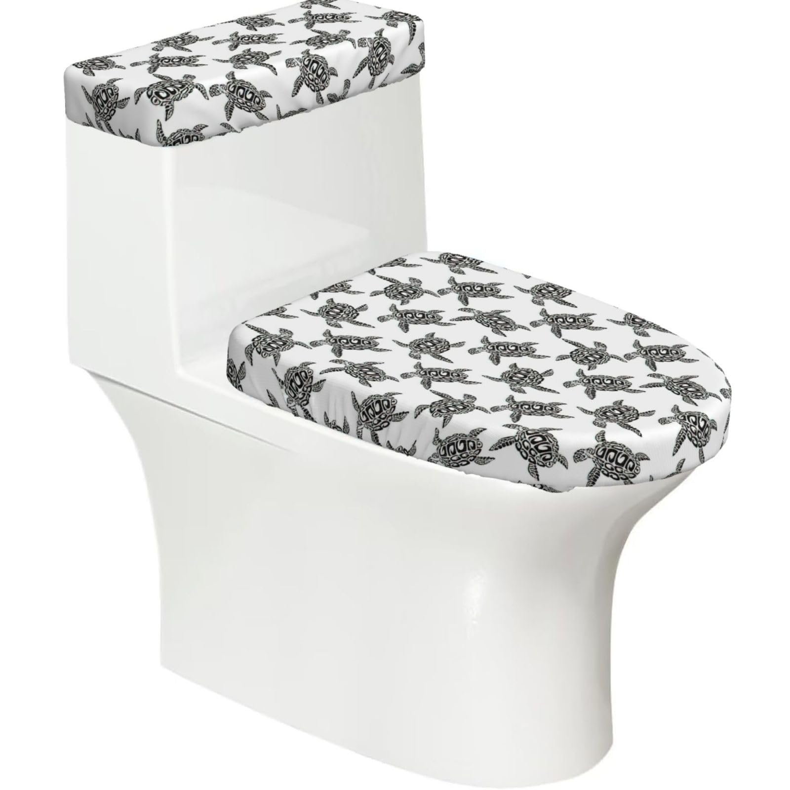 Animals Sea Turtles Print Stretch Toilet Covers Set, Polyester Covers Replacement For Fits Most Size Lids Bathroom Decor