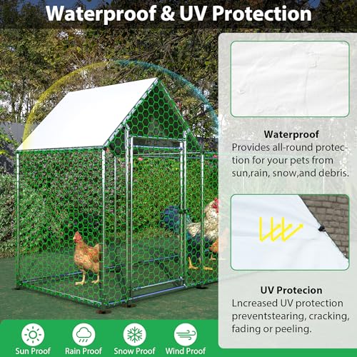 DOPERFE Metal Chicken Coop 10x3ft Walk-in Poultry Cage Chicken Run Hen Rabbit Duck House Habitat Cage for Yard with Waterproof Cover and Secure Lock (10x3FT)