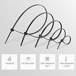 Armpow Black Cable Zip Ties Tailles assorties de poids lourds, 1000 PCS Autoportrait 4+6+8+10+12 pouce 18LBS/40LBS Câblé en nylon, parfait pour la maison, bureau, jardin et atelier