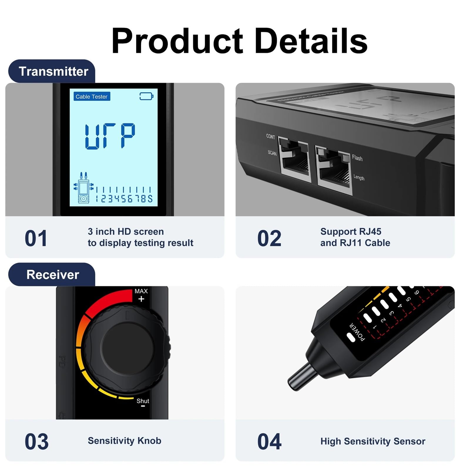 Tester per cavi di rete, Tester Per Cavi Di Rete, Localizzatore, Digitale Ricaricabile, Strumenti, Rilevatore Linea, Analizzatore Riparazione,per cavo di rete