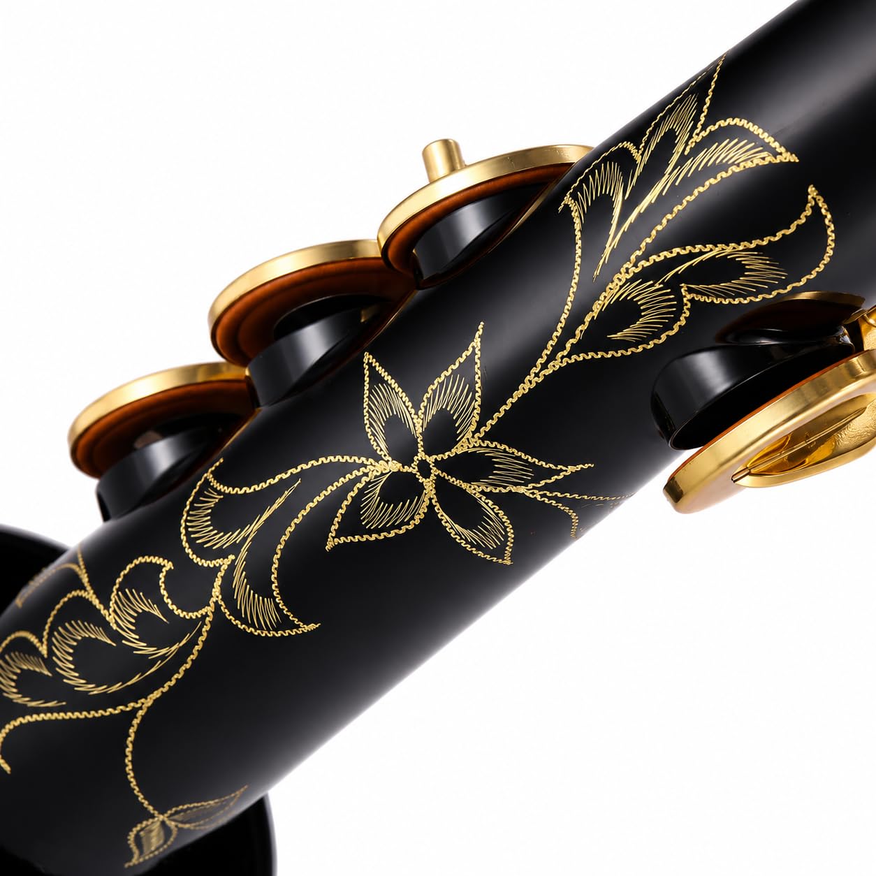 Saxofón soprano recto Bb, instrumento de viento de madera de latón con llaves de concha natural, patrón tallado, funda de transporte, correa y kit de limpieza