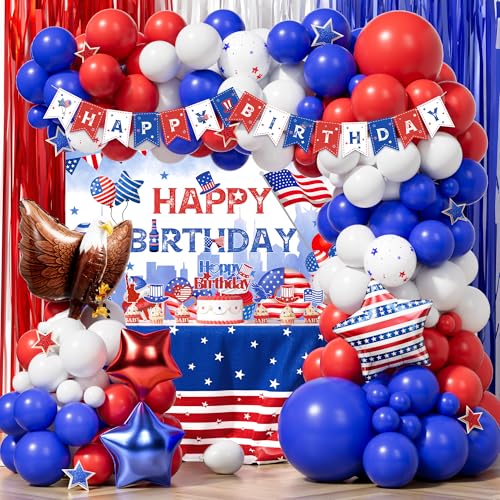 Red White and Blue Birthday Party Decorations Patriotic 4th of July Birthday Supplies Kit American Independence Day Birthday Party Decorations Memorial Day and USA Theme Birthday Supplies Set