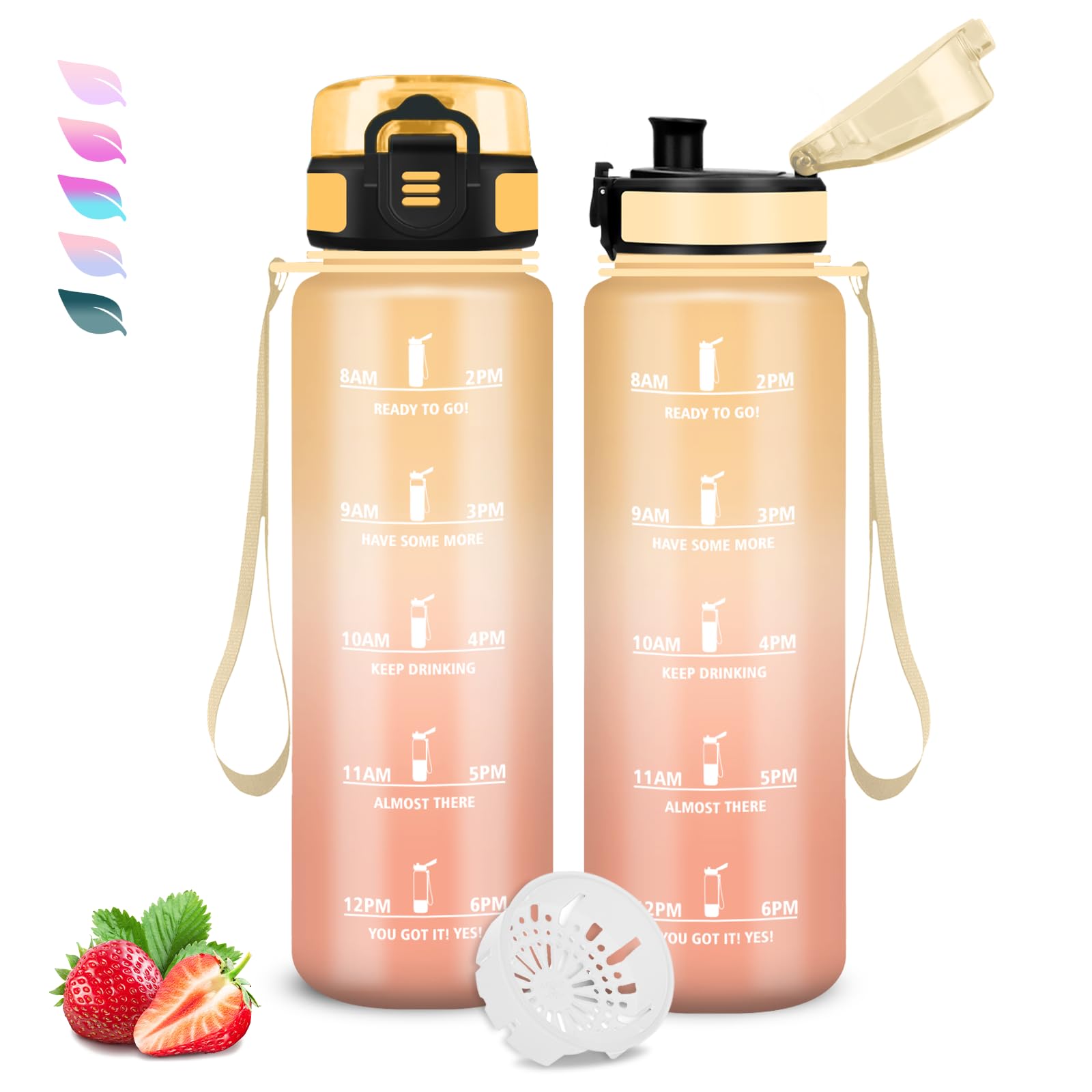 Borraccia 1 litro, Borraccia Palestra, Borraccie Senza Perdite, Bottiglia Motivazionale, Facile da Trasportare, Borraccie Orari, Borracce Graduata, Bottiglia Acqua per Campeggio, Fitness, Viaggio