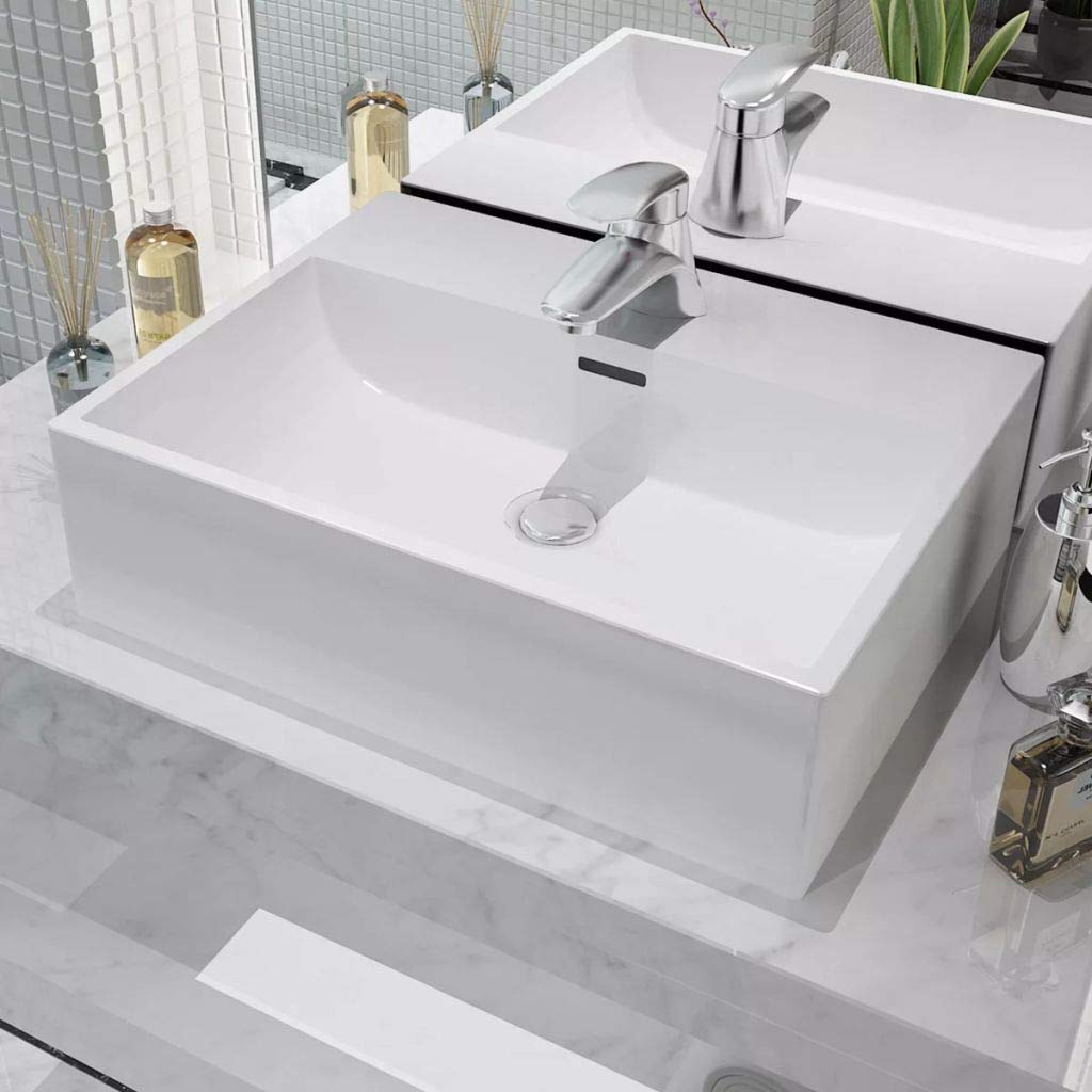 ShGaxin Lavabo con Orificio para Grifo, Lavabo sobre Encimera, Lavabo Baño, Muebles De Baño, Mueble Lavabo, cerámica Blanco 51,5x38,5x15 cm