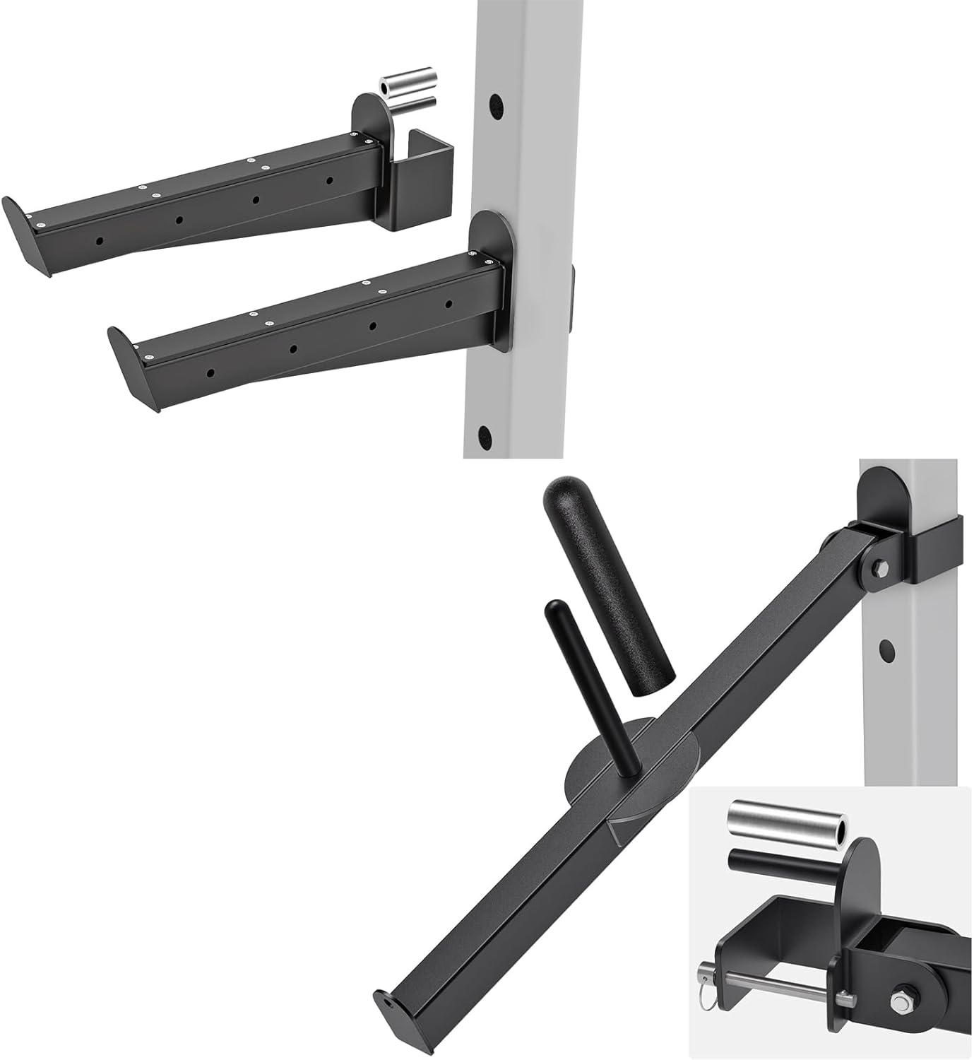 Kipika Safety Spotter Arms & Belt Squat Lever Arm Attachment Bundle - Heavy-Duty Gym Equipment for 3"" x3 Power Racks, Strength Training Accessories