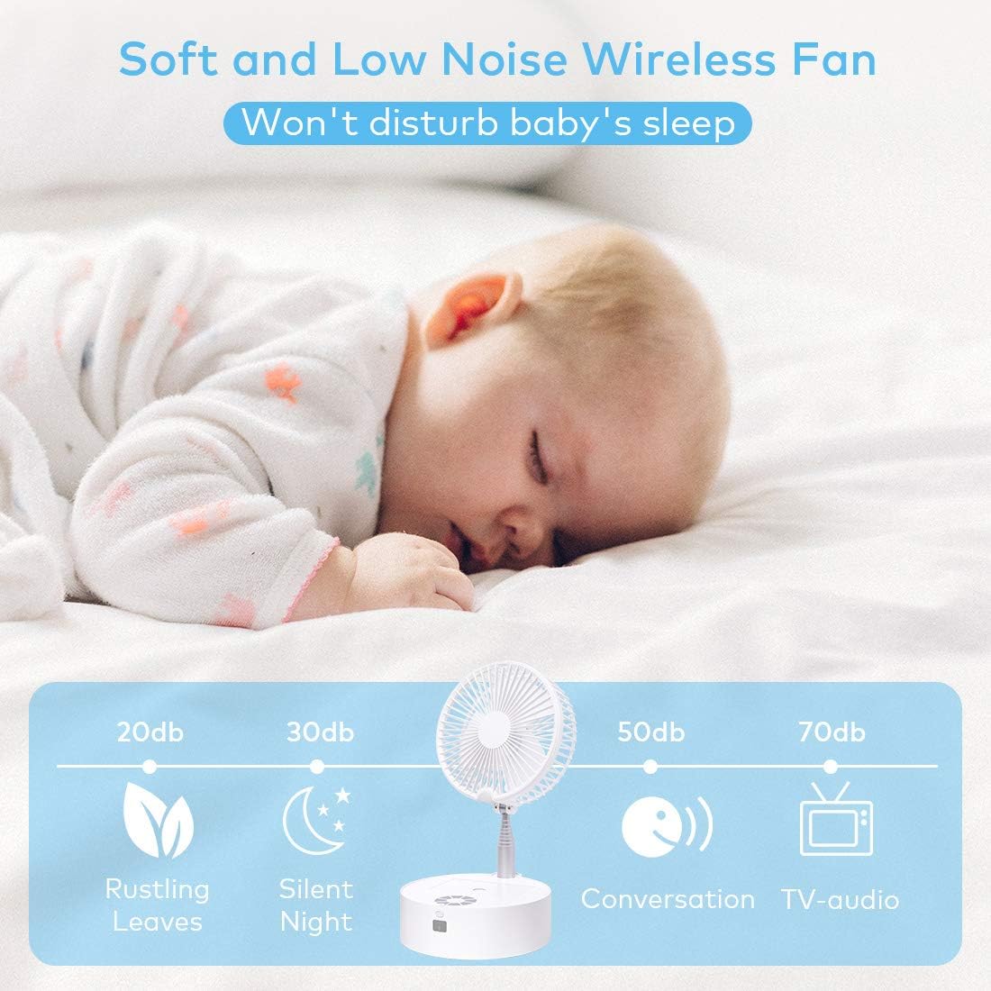 Hottest Sale Portable Fan Oscillating Fan, Small Standing Up Floor Fan, Rechargeable Table Fan Quiet with Remote Night Light Air Humidifier, 3 Speeds, Telescopic Stand, for Bedroom Desktop Camping Dorm