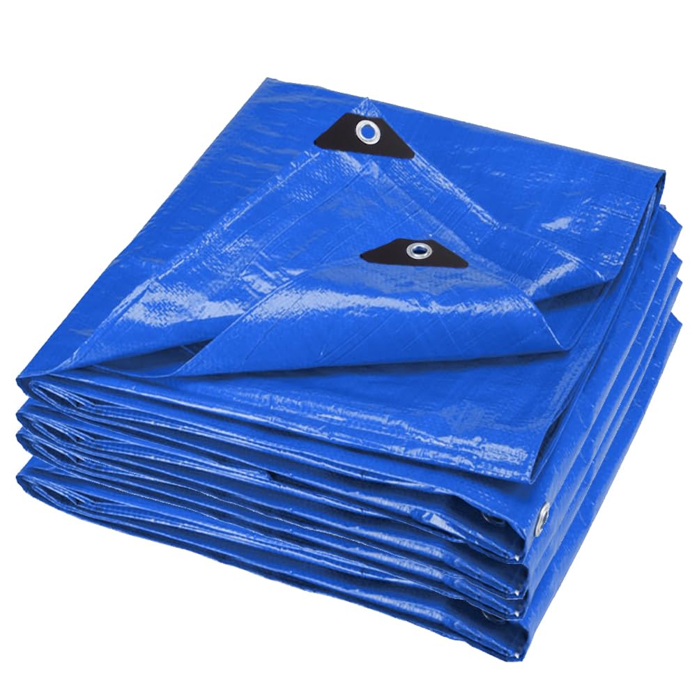 ANSIO Tarpaulin 5m x 8m Water-resistant Tarp Large Camping Cover Sheet – Multipurpose Groundsheet with UV Protection, Weatherproof & Frost-Resistant – Reinforced Eyelets - Blue