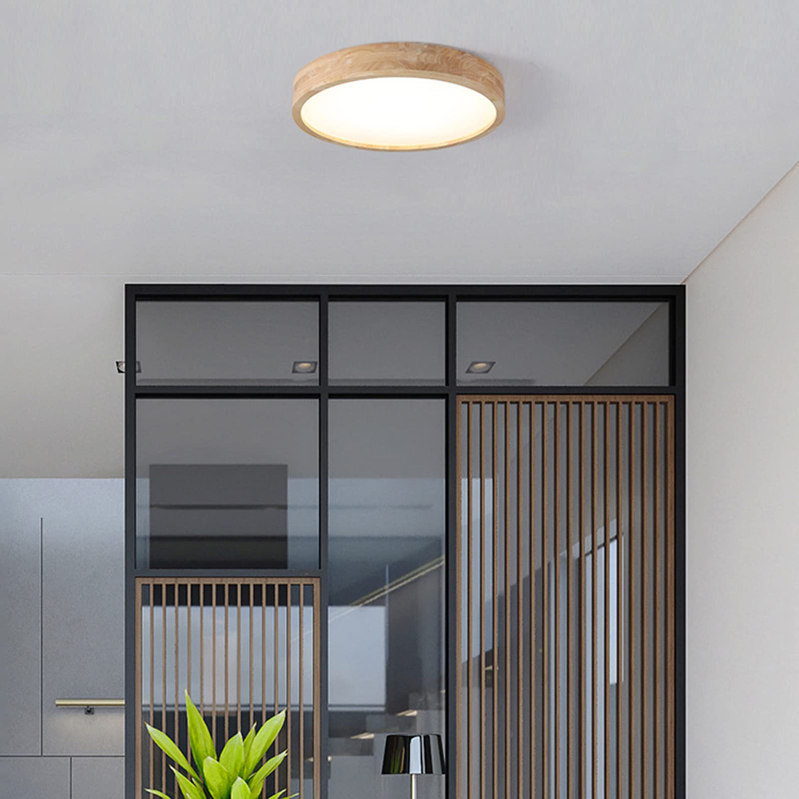 VOMI LED Deckenleuchte 30 Cm – Dimmbar, 18W, Minimalistisch, Aus Metall & Holz, IP60, Für Wohnzimmer, Schlafzimmer, Küche