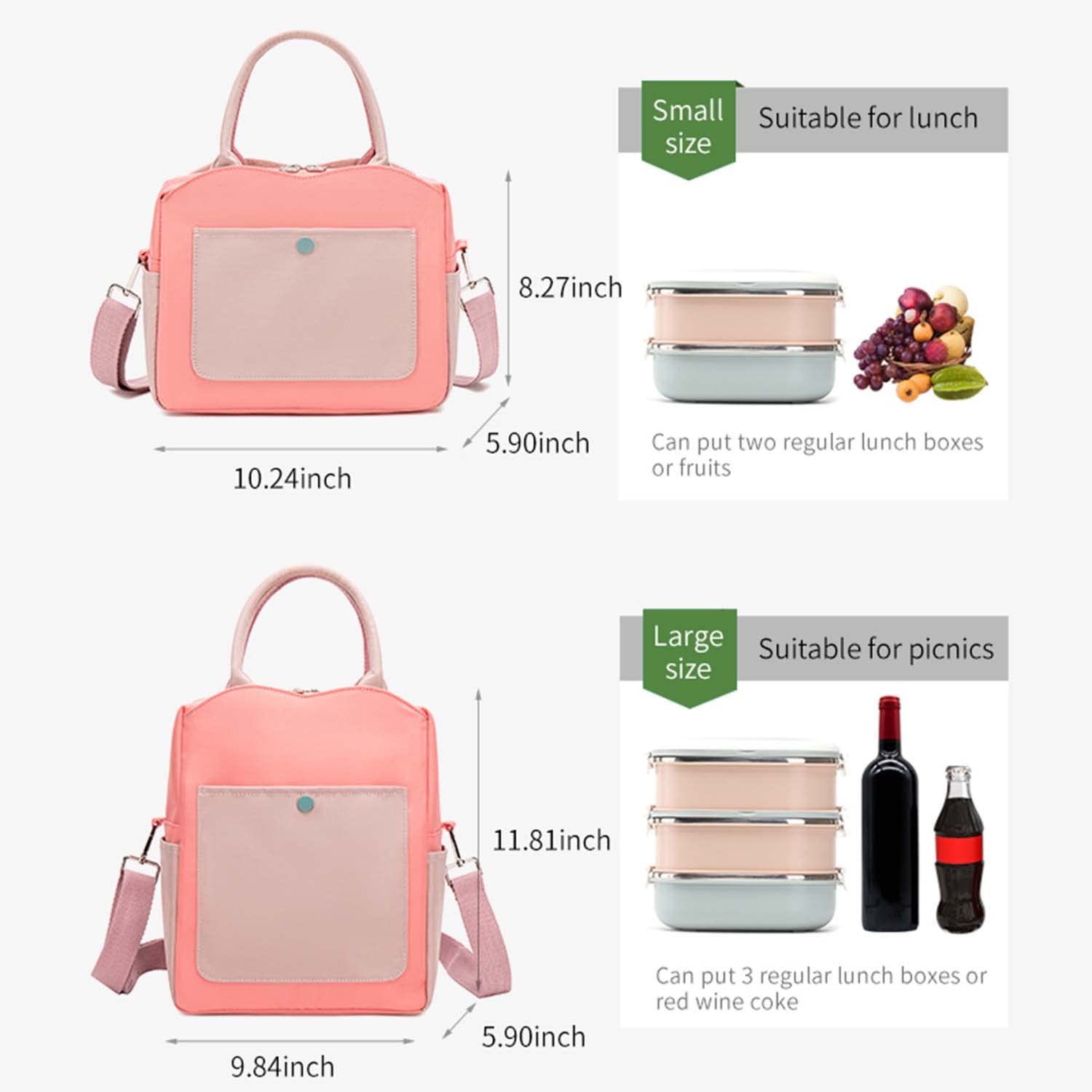 Bolsas de Almuerzo para el Trabajo Diario Nevera Portátil con Aislamiento Térmico y Cremallera Resistente al Agua para Picnic Mujeres y Niños