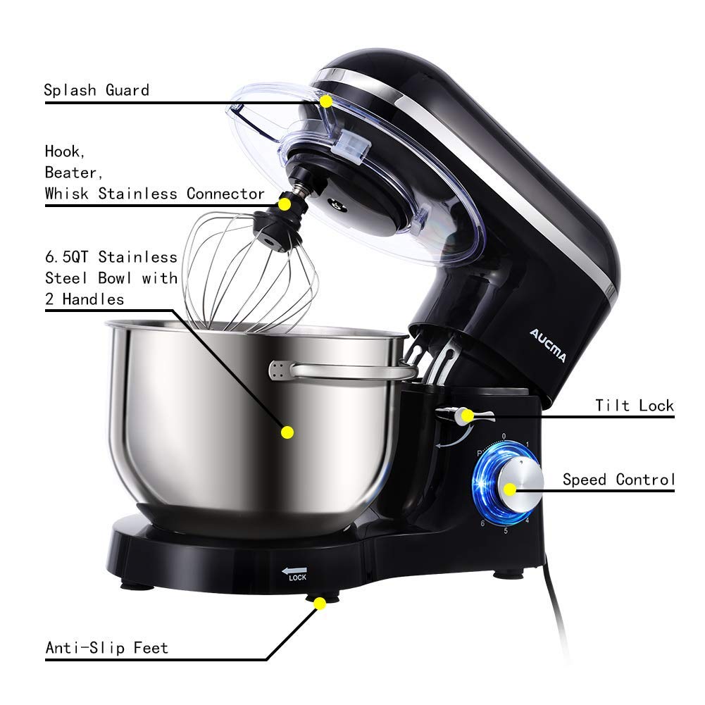 Amazon.com: Aucma Stand Mixer,6.5-QT 660W 6-Speed Tilt-Head Food