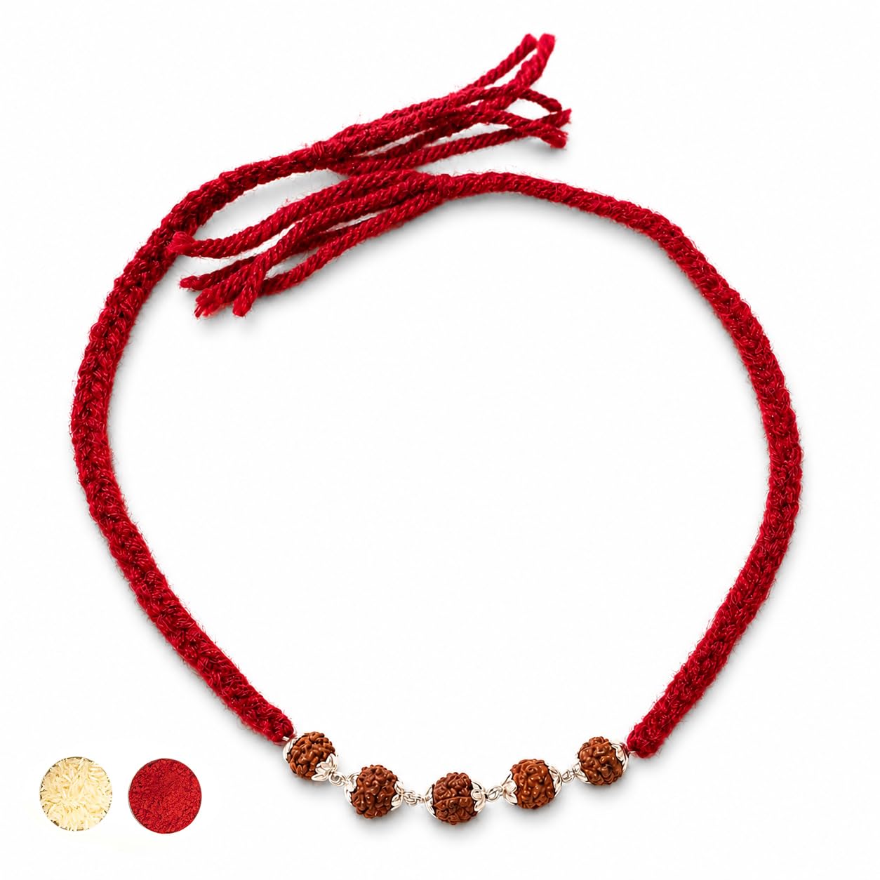 njels Silver Rakhi Bracelet for Brother | 5 Mukhi Silver Rudraksha Bracelet for Men and Boys | Silver Rakhi for Brother with Pure Cotton Thread | 5 Rudraksha Beads Rakhi-picture-1