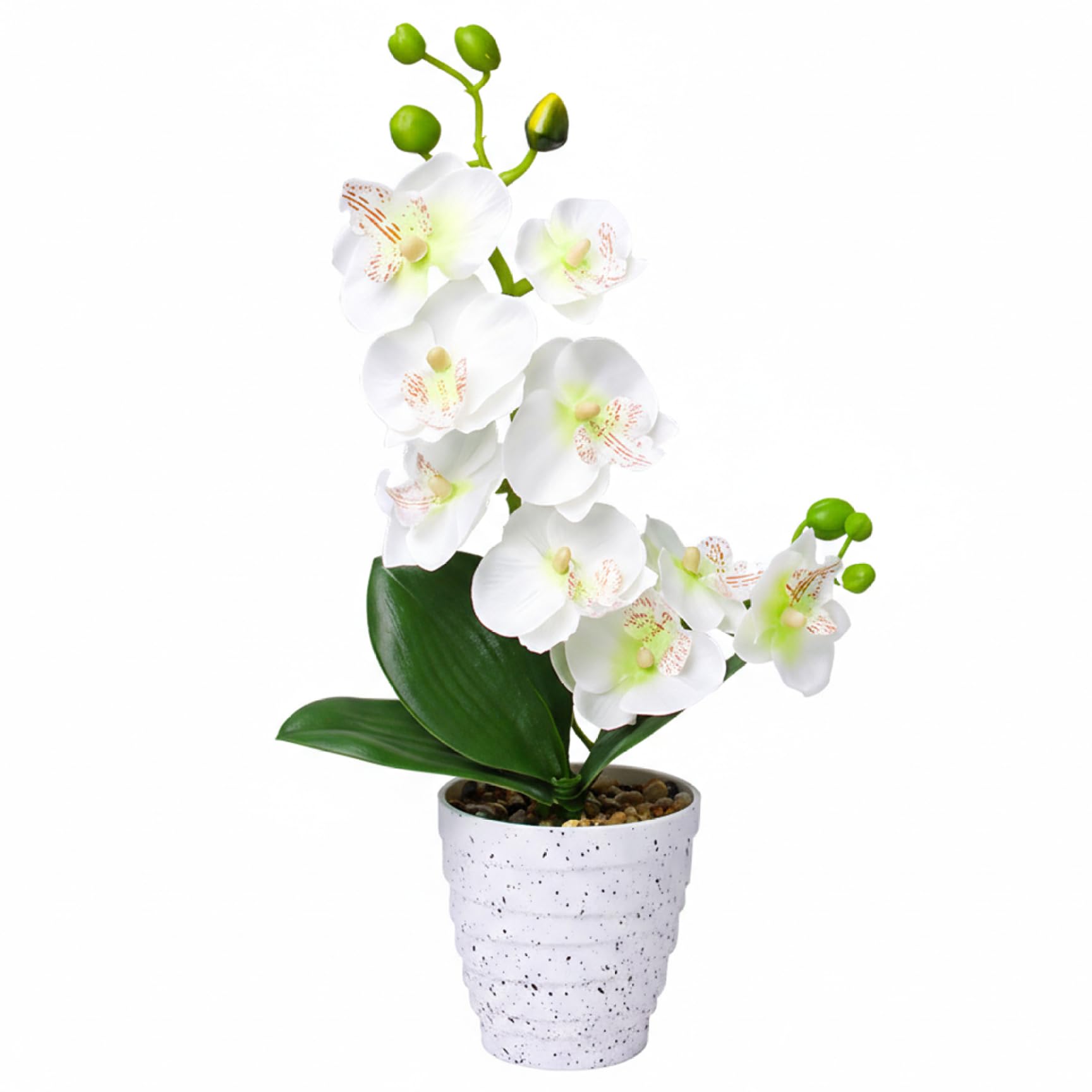CAKEEYUM 32cm Artificial Orchids Faux Flowers in Vase for Home Decor Lifelike Silk Orchid Plant for Wedding Table Centerpiece - White