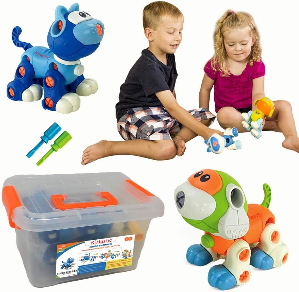 Kidtastic 3+ Ages Take Apart Toys Cat and Dog Set, 88 Pieces Stem Learning, Educational Building Set, Birthday Gift for Kids, Boys, and Girls, Outdoor and Indoor Fine Motor Skills
