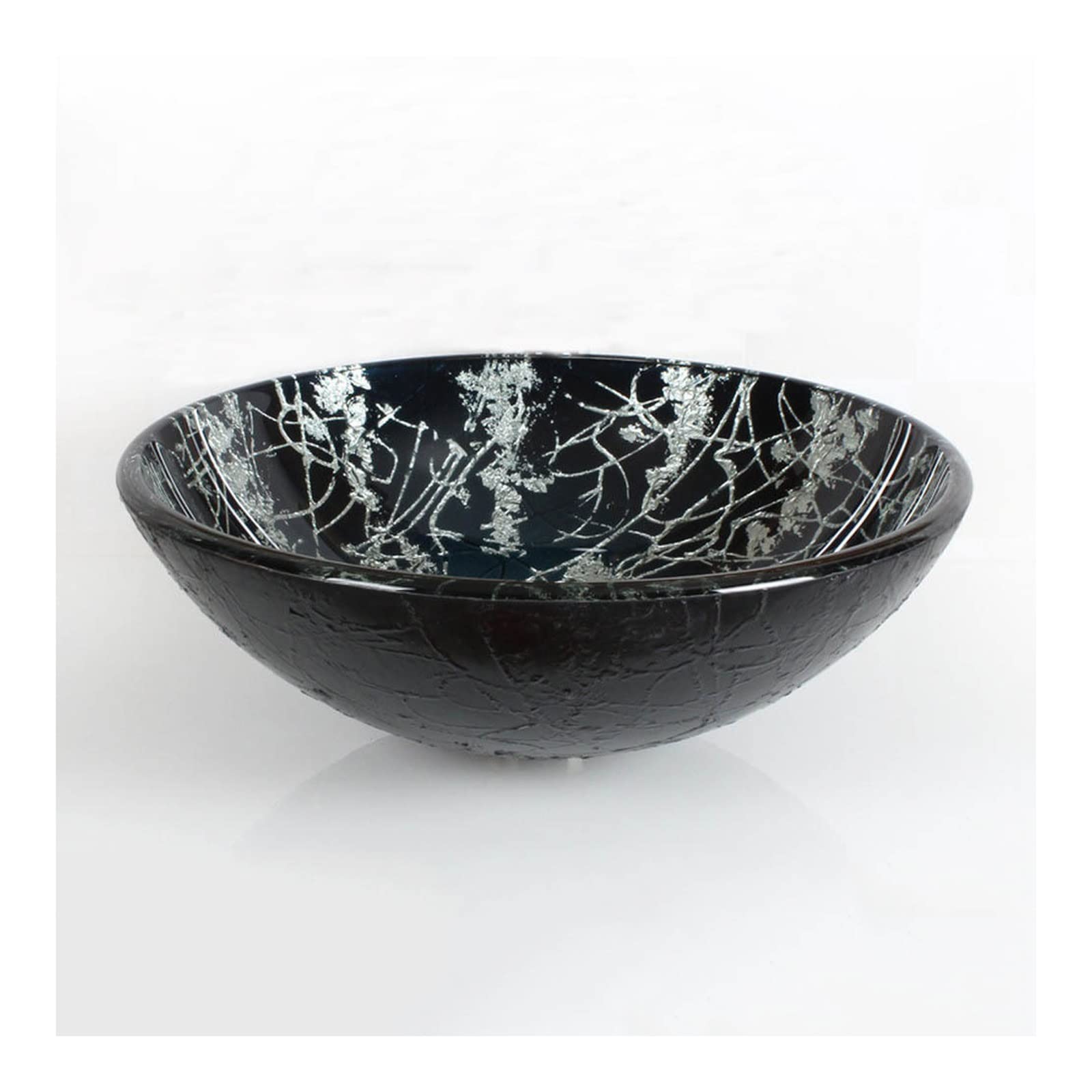 TIANQIHAO Bathroom Sink Bathroom Sink Hand Painted Silver Tempered Glass Art Basin Vanity Sink Bathroom Round Countertop Sink,16.5"×16.5" Vessel Sink