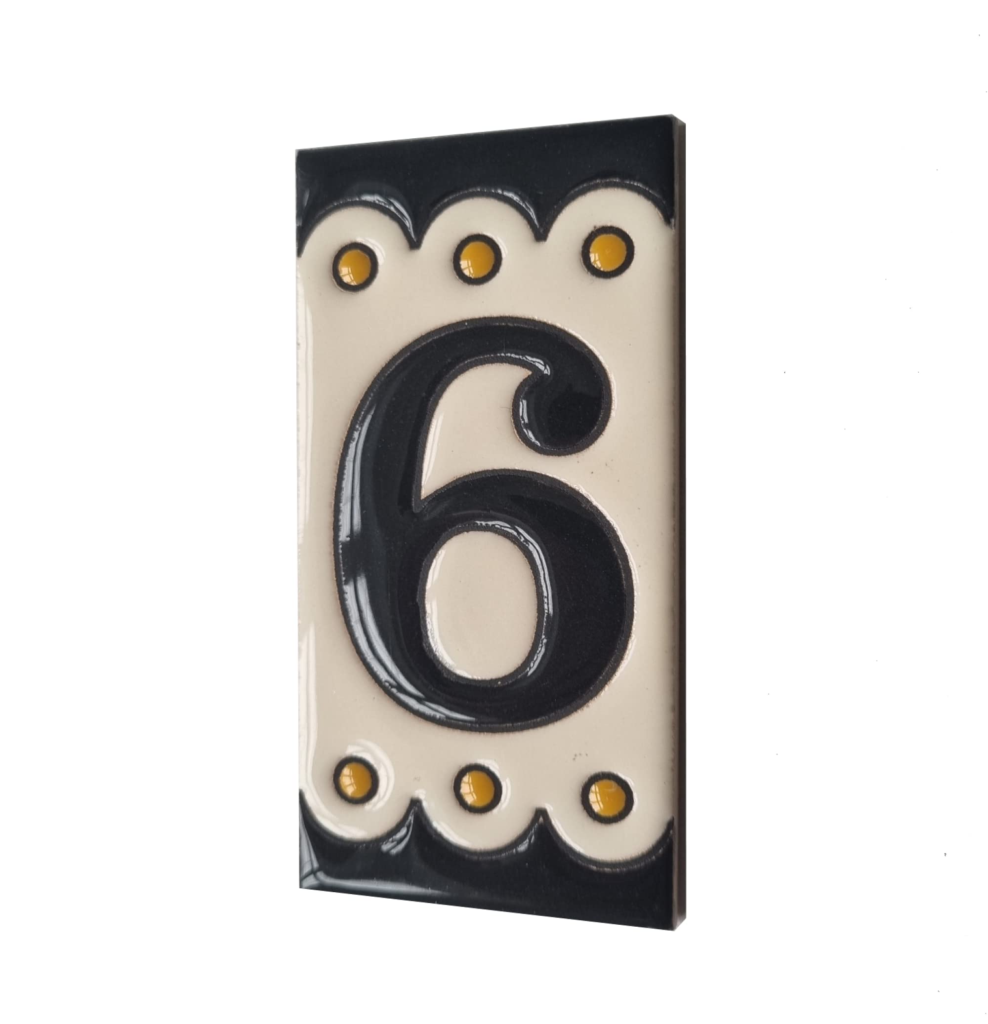 Soto M-3 Spanish Hand-painted Ceramic 11 x 5.5 cm or 2.16 x 4.33" Number Tiles (Number 6 tile) โ image 1