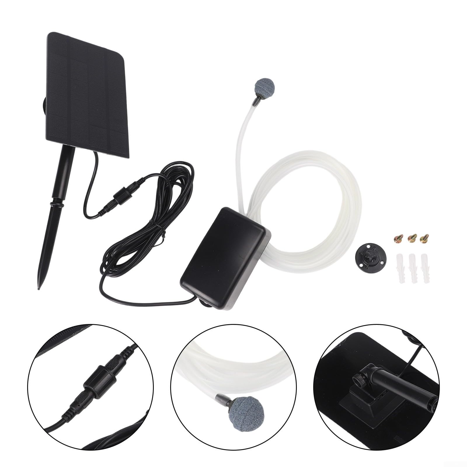 Aérateur de bassin solaire 2,5 W 6 V pompe à oxygène monocristallin pour jardin, aquarium, câble de 1 m de profondeur Noir