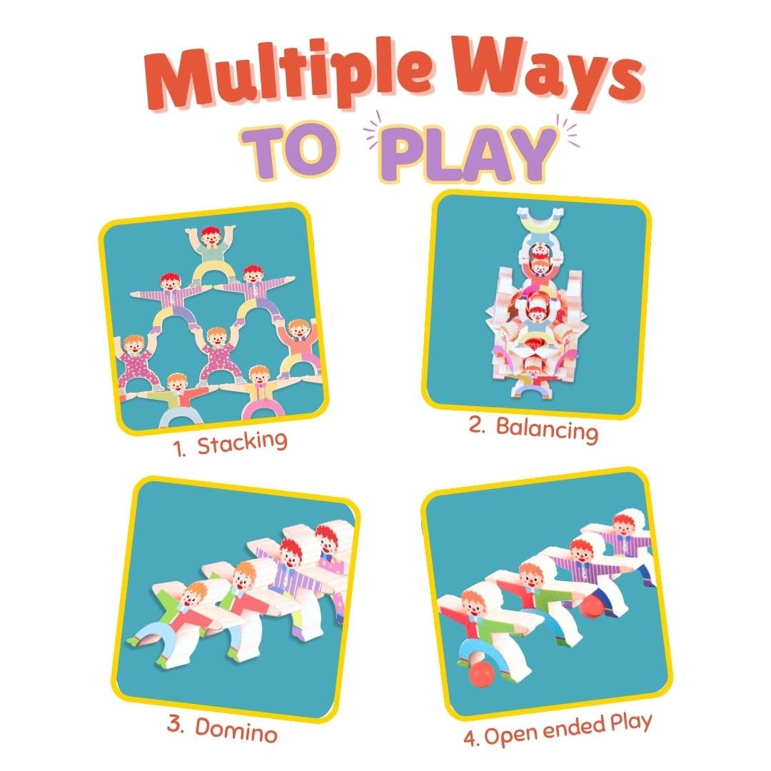 Cots and Cuddles Wooden Balancing Stacking 16pc Block Toys Board Game Learning Educational Stacking for Kids Age 3+ (Clown) - Image 3 thumbnail