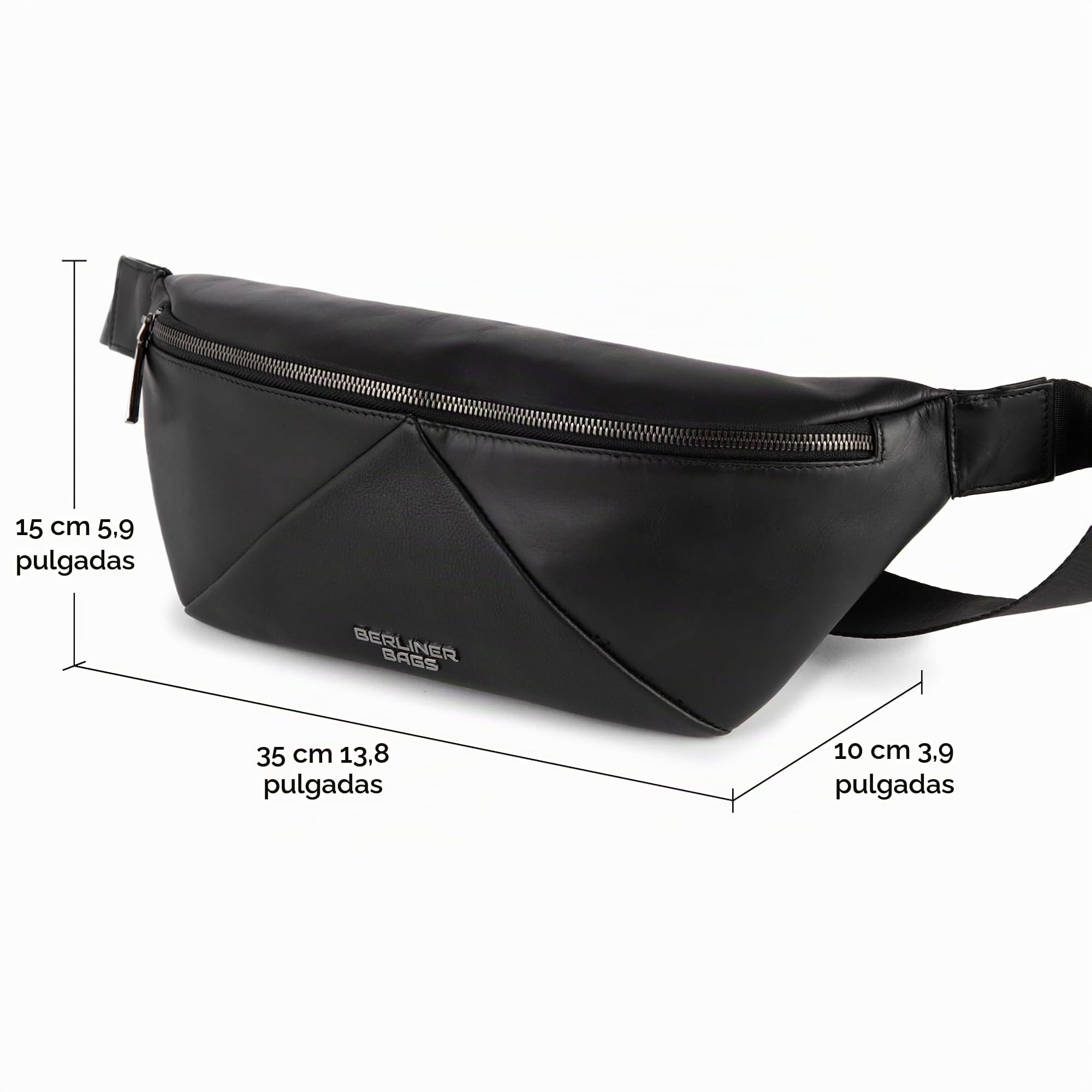 Berliner Bags Feline Riñonera de Piel Auténtica, Bolso Bandolera Crossbody Unisex con Bolsillo Trasero, Cremalleras YKK y Correa Ajustable – Negro