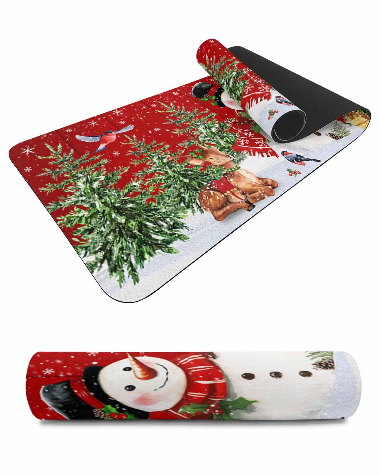Debedcor Heat Proof Table Pads Waterproof Decorative, Red Wooden Merry Christmas Non-Slip Table Countertop Protector, Vintage Snowman Elk Pine Insulation Mat for Kitchen Room, 40 x 12 Inches