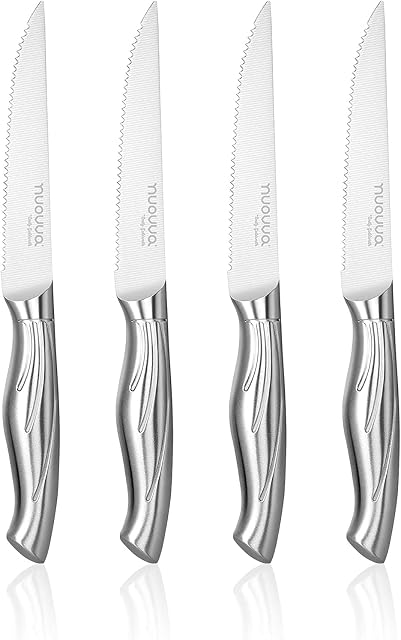 Kitchen Steak Knife Set - Steak Knives with Serrated Edge - Durable Stainless-Steel Steak Knives Set of 4  Ergonomic Handle for Comfortable Grip  by Nuovva