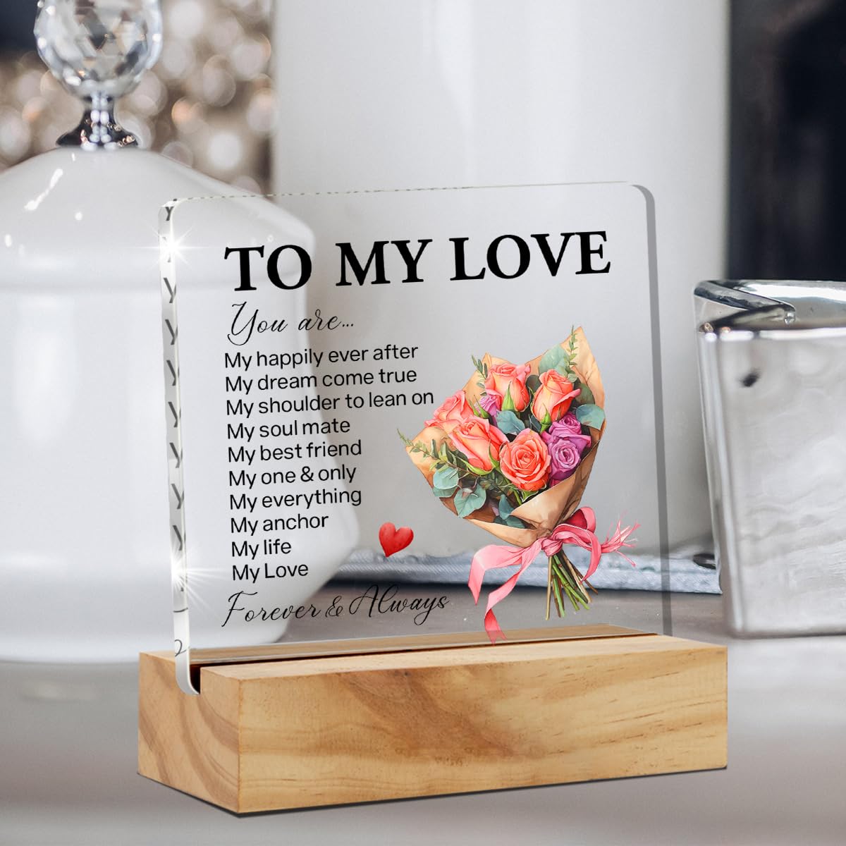 Romantic Gifts for Her Him - Anniversary Birthday Gifts for Girlfriend Boyfriend Husband Wife - You Are My Love Acrylic Plaque Desk Decor Sign 4x4 Inches