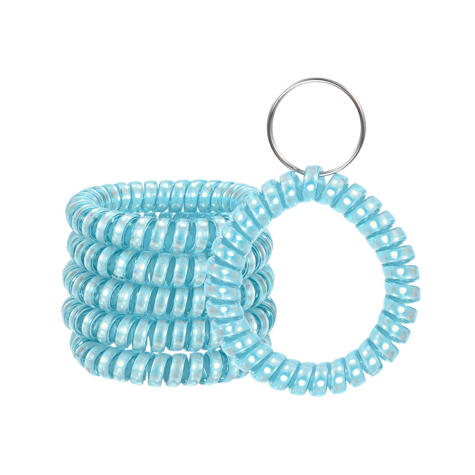 M METERXITY 6-Pack Wrist Coil Keychain Wristlet, 2 Inch Plastic Spiral Spring Flexible Stretchable Wristband with Steel Key Ring for Outdoor Sports/Pool/Gym, Key Bracelet Holder [Sky Blue]
