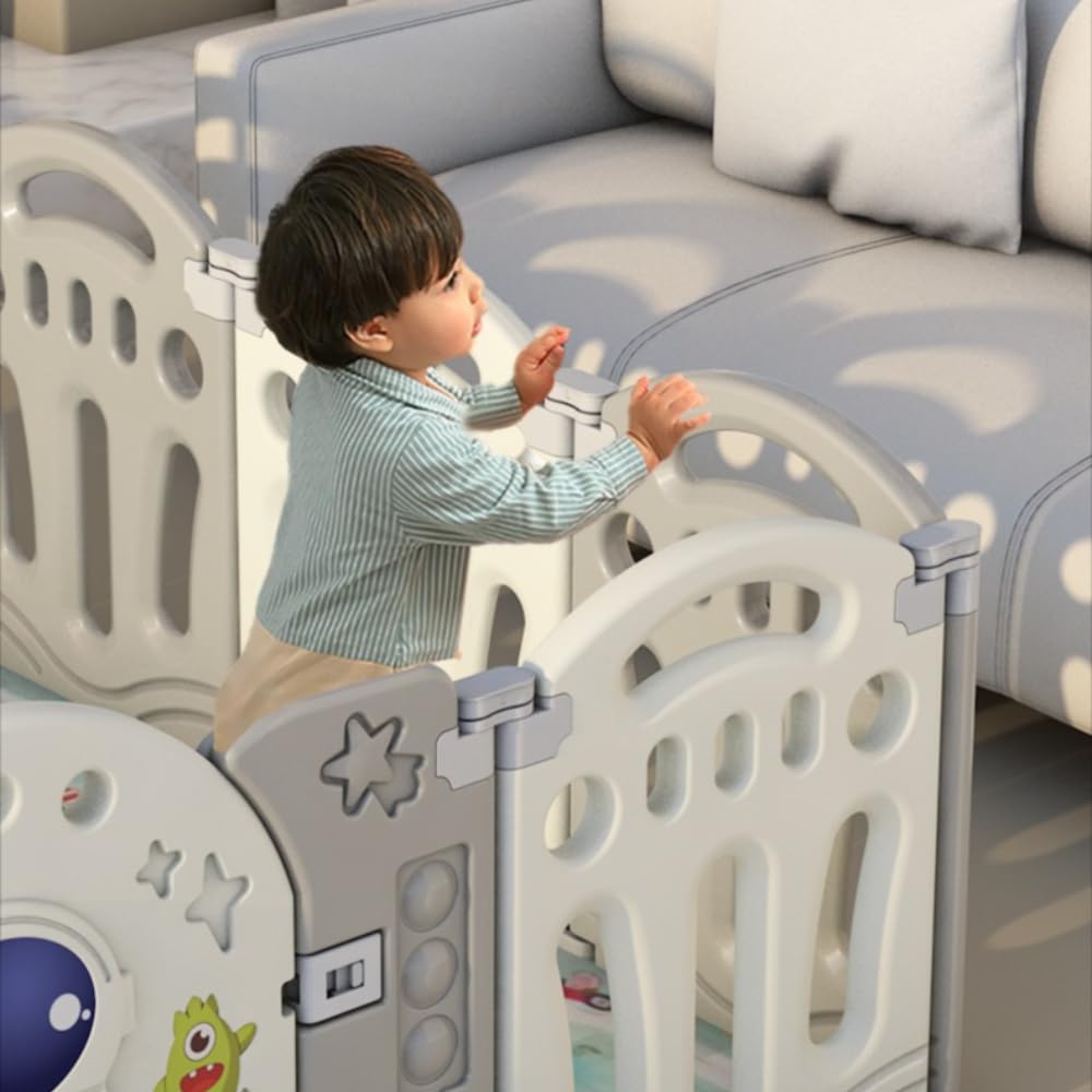 Parc Bébé Sécurisé Pliable Astronaute, Accessoires Complets Inclus | Design astronaute ludique,structure stable et sécurisée.Espace de jeu confortable pour bébés et tout-petits