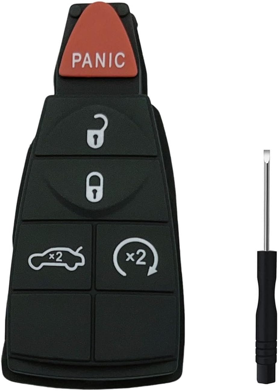 Replacement Key Fob Button Pad Fits for Dodge Durango Grand Caravan Journey Ram 1500 2500 3500 Jeep Grand Cherokee Chrysler Town Country Rubber Cover Key Fob Case Shell Insert Keypad (5 Button)