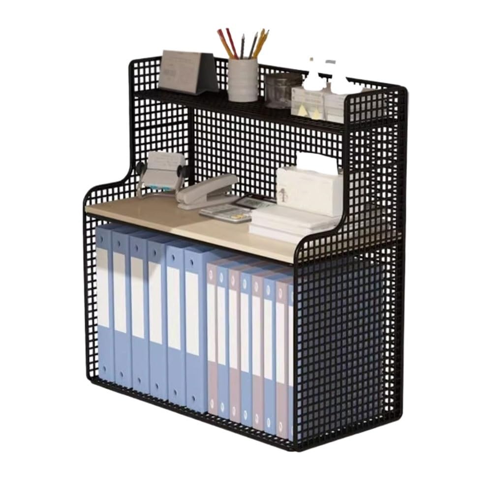 AYCDL Bookcase 3-Tier Open Desktop Bookshelf, Iron Net Multipurpose Freestanding Storage Shelf, with Wooden Partitions Display Rack Organizer Display Shelf,size_name-L35xW22xH56 cm