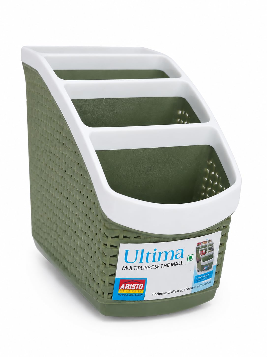 Multipurpose Plastic Organiser, Olive Green | 3 Compartments, Rattan Texture, Kitchen Storage, No Dust Design, Multipurpose Use-image-45