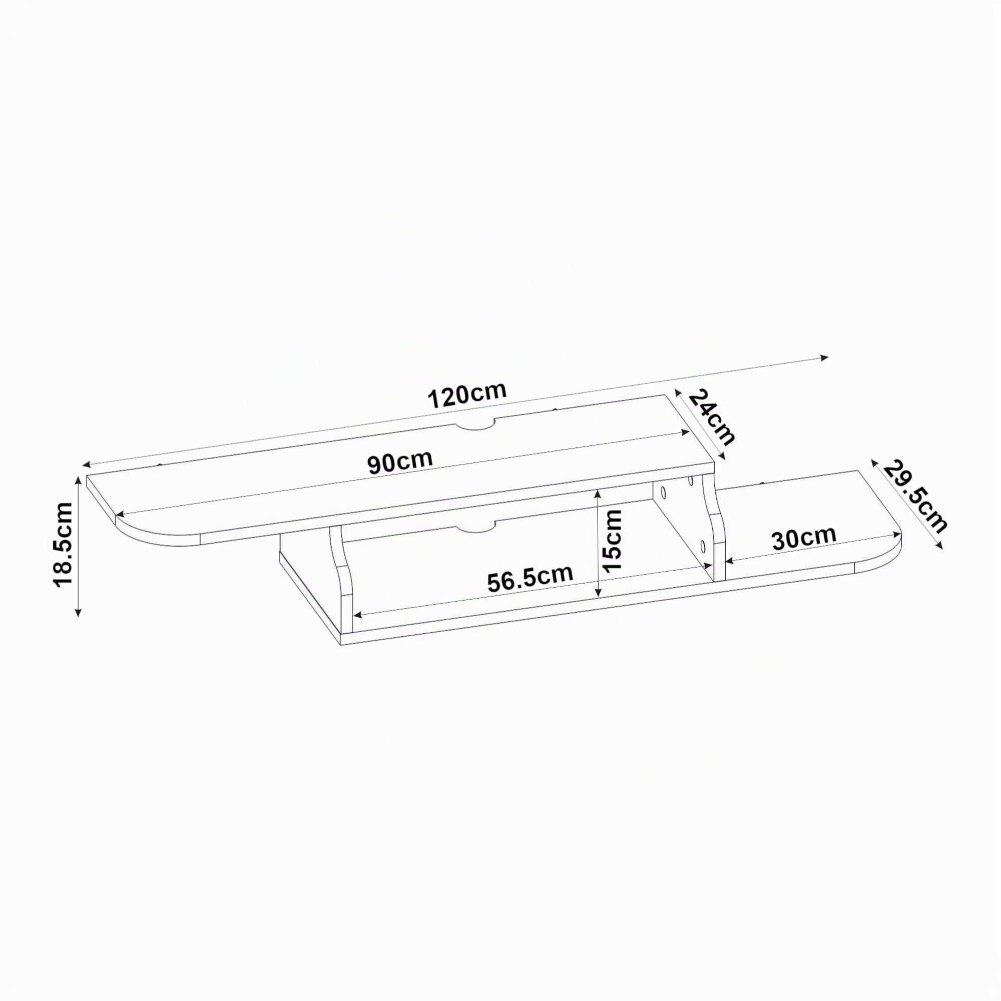 [en.casa] TV Lowboard hängend Kershaby Schweberegal für Fernseher Wohnzimmer Medienregal mit 1 offenen Fach 120 x 30 x 19 cm Weiß