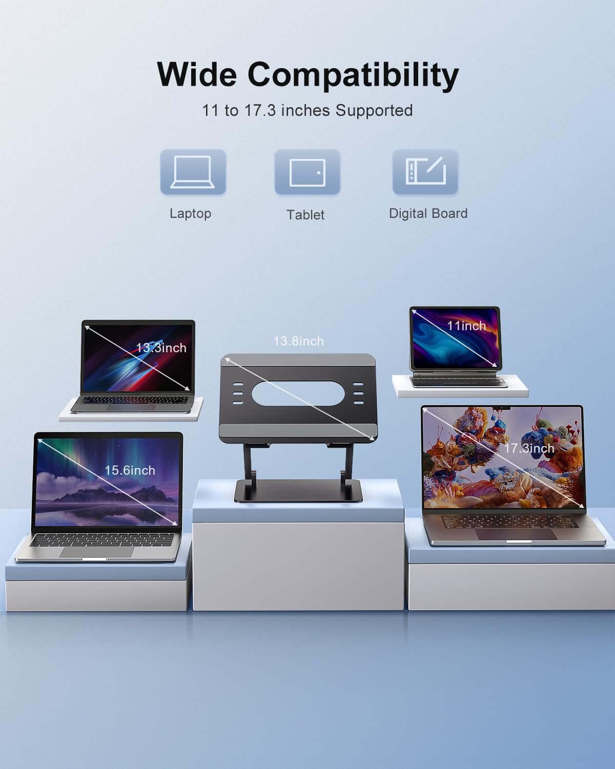 JOIOT Supporto regolabile per computer portatile, ergonomico, in alluminio, per scrivania, portatile, compatibile con laptop e tablet da 10 a 17,3 pollici, nero