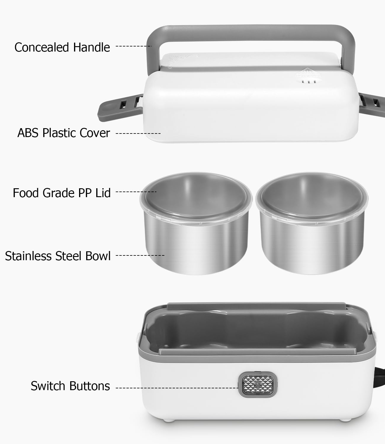 Dreamhigh® 100W Scaldavivande Elettrico Portatile 1.8L, Porta Pranzo Riscaldabile con Borsa, Forchetta e Cucchiaio, 12V/24V/220V Lunch Box Elettrico, Porta Pranzo da Ufficio e Auto Dreamhigh® 100W Scaldavivande Elettrico Portatile 1.8L, Porta Pranzo Riscaldabile con Borsa, Forchetta e Cucchiaio, 12V/24V/220V Lunch Box Elettrico, Porta Pranzo da Ufficio e Auto