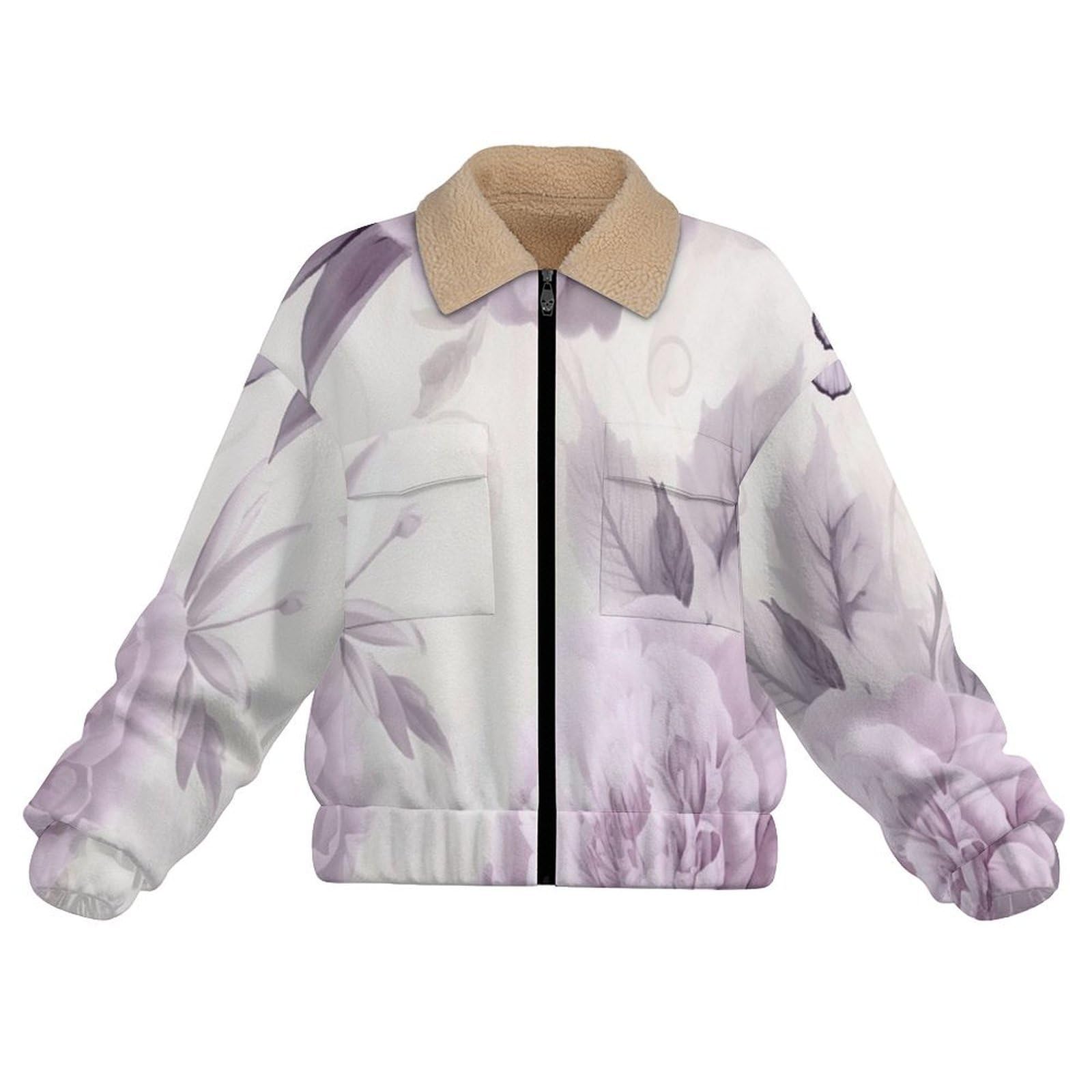 Giacca in Pile da Donna Teddy Fodera Peluche Sherpa con Cerniera, Stampa Rose Peonie, Giacca Elegante floreale Caldo Fleece Maniche Lunghe, Giacche Inverno con Tascabile