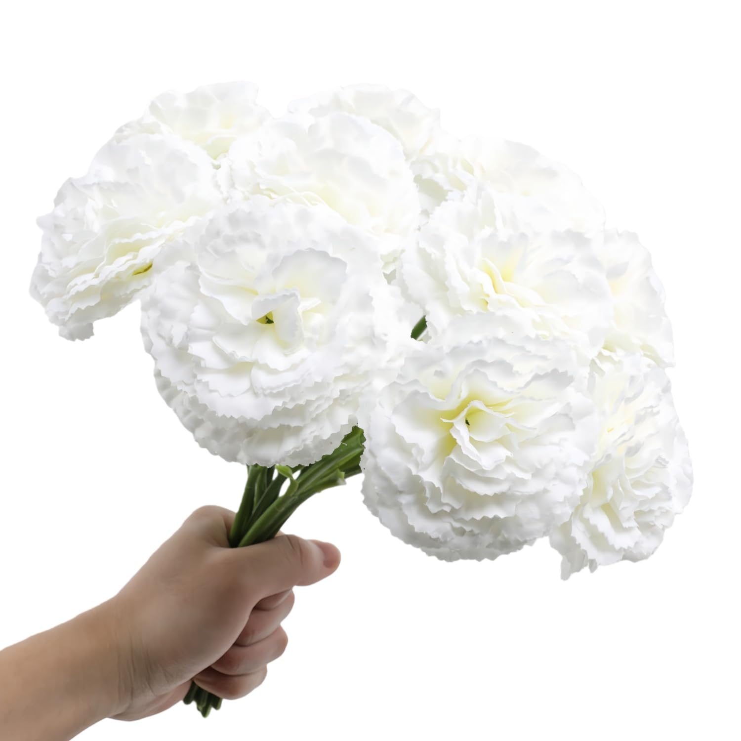 10 Pack Artificial Carnations Flowers - 11.4 Inch Real Touch Silk Flowers with Stems for Wedding Bouquets, Bridal Centerpieces, Home Floral Arrangements & Table Decor (White)