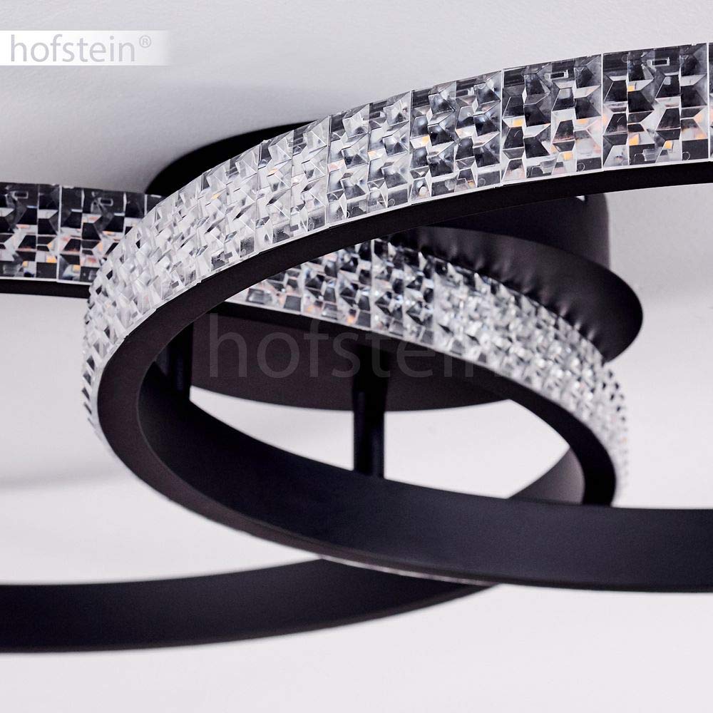 HOFSTEIN LED Deckenleuchte Melosa, moderne runde Deckenlampe aus Metall in Schwarz/Weiß, dimmbar über Lichtschalter, 13 Watt, Ø Ringe 45cm/40cm, Höhe 10cm, 1720 Lumen, 3000 Kelvin, Wohnzimmer, Küche