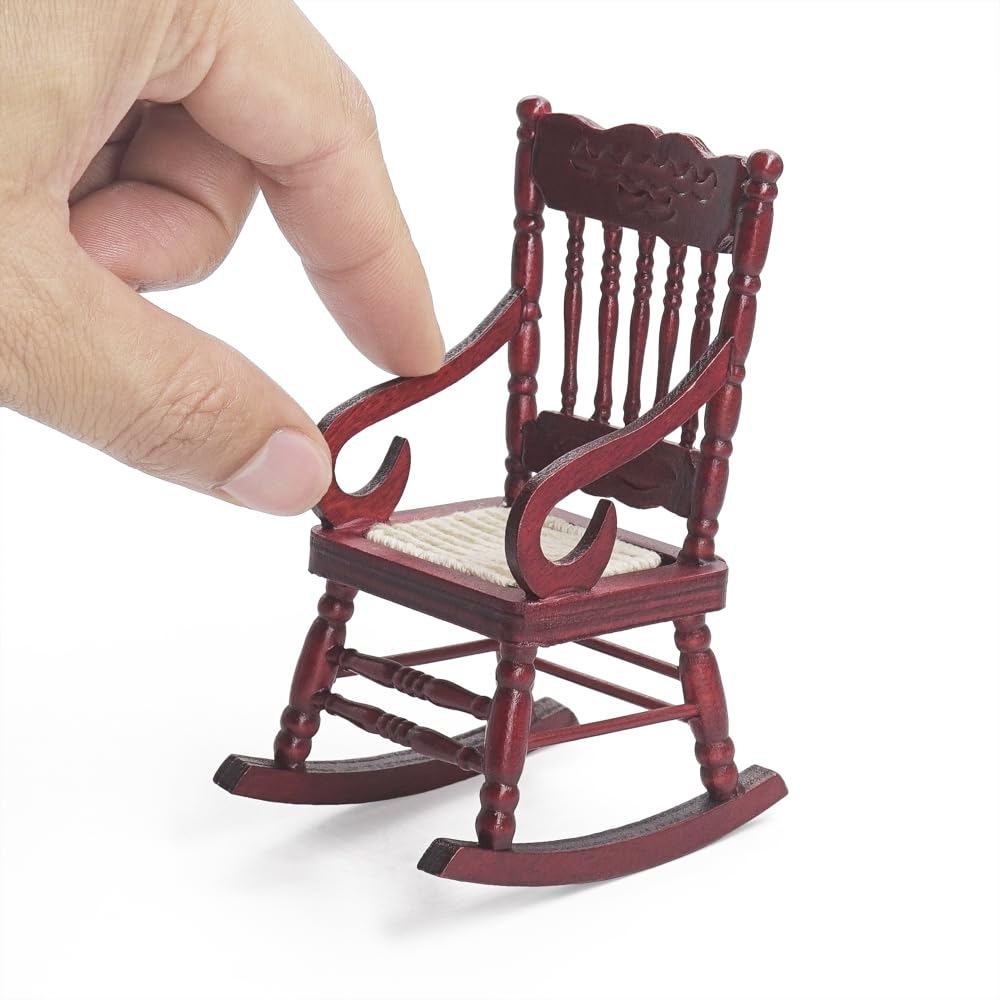 Odoria 1/12 Scale Dolls House Miniature Rocking Chair Dollhouse Furniture Accessories, Red
