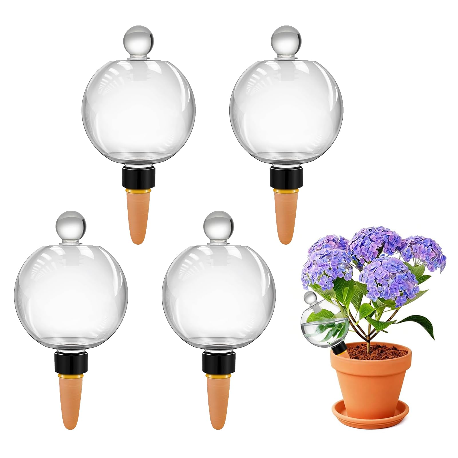 Lot de 4 globes d'arrosage automatique extra larges de 481,9 g – Ampoules d'eau en plastique, dispositifs d'arrosage des plantes intérieur/extérieur pour irrigation goutte à goutte automatique