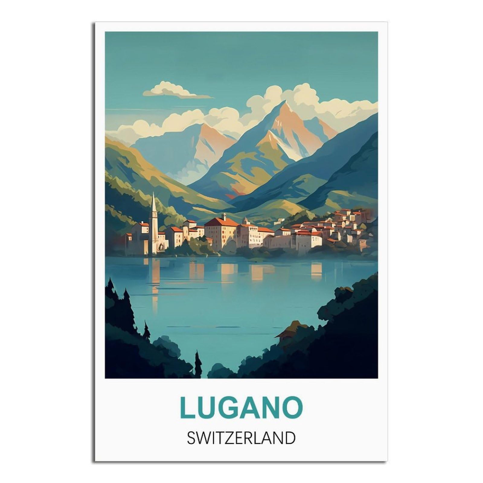 EZMLFA 5D Diamond Art Kits for Beginner,Lugano Switzerland,Diamond Art Kits Gem Cross Stitch Easy Kits for Beginner Crystal Art Crafts Home Wall Decor 40x50cm