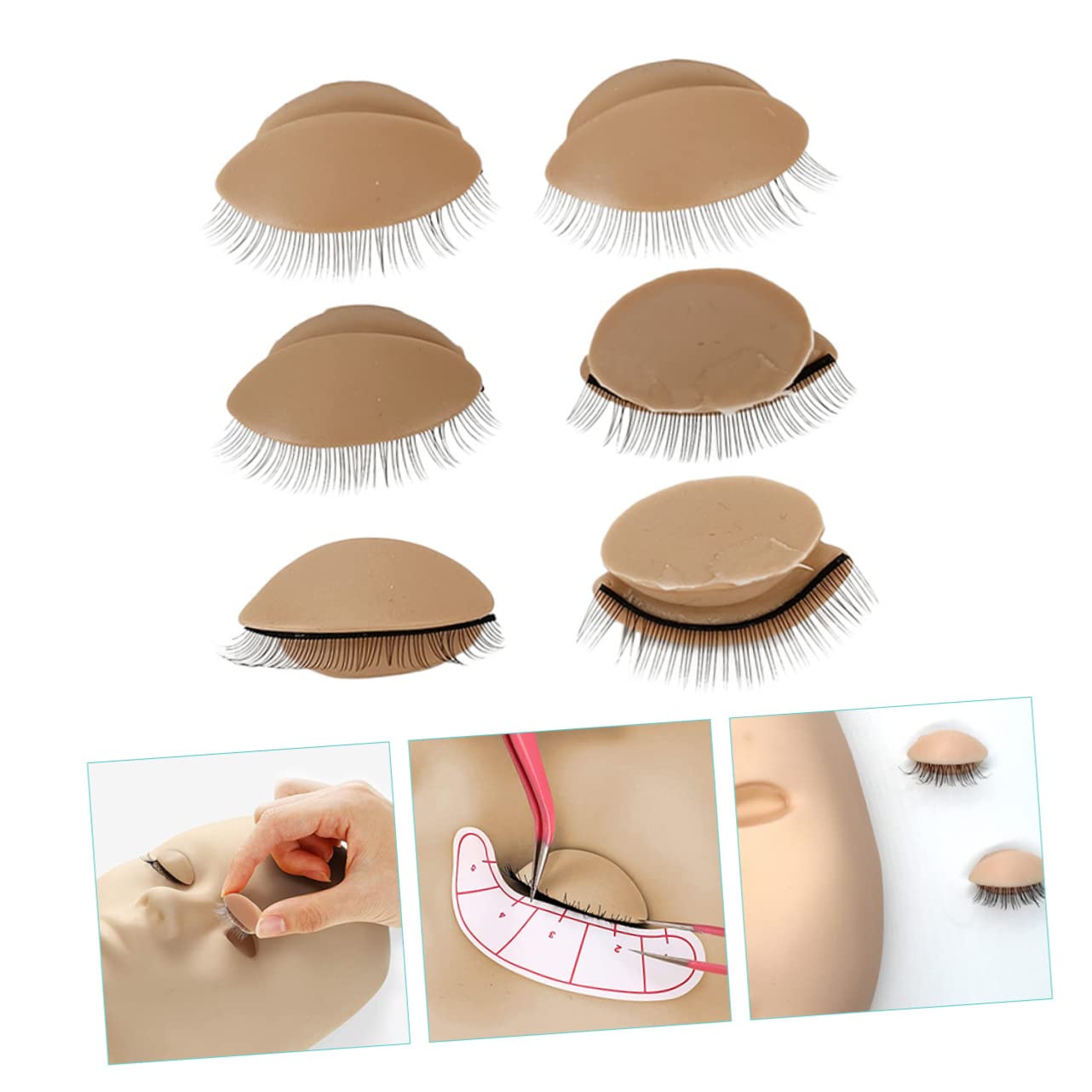FOMIYES Lash Extension Practice Eyelids 3 Pair Removable Silicone Eyelash Head Molds