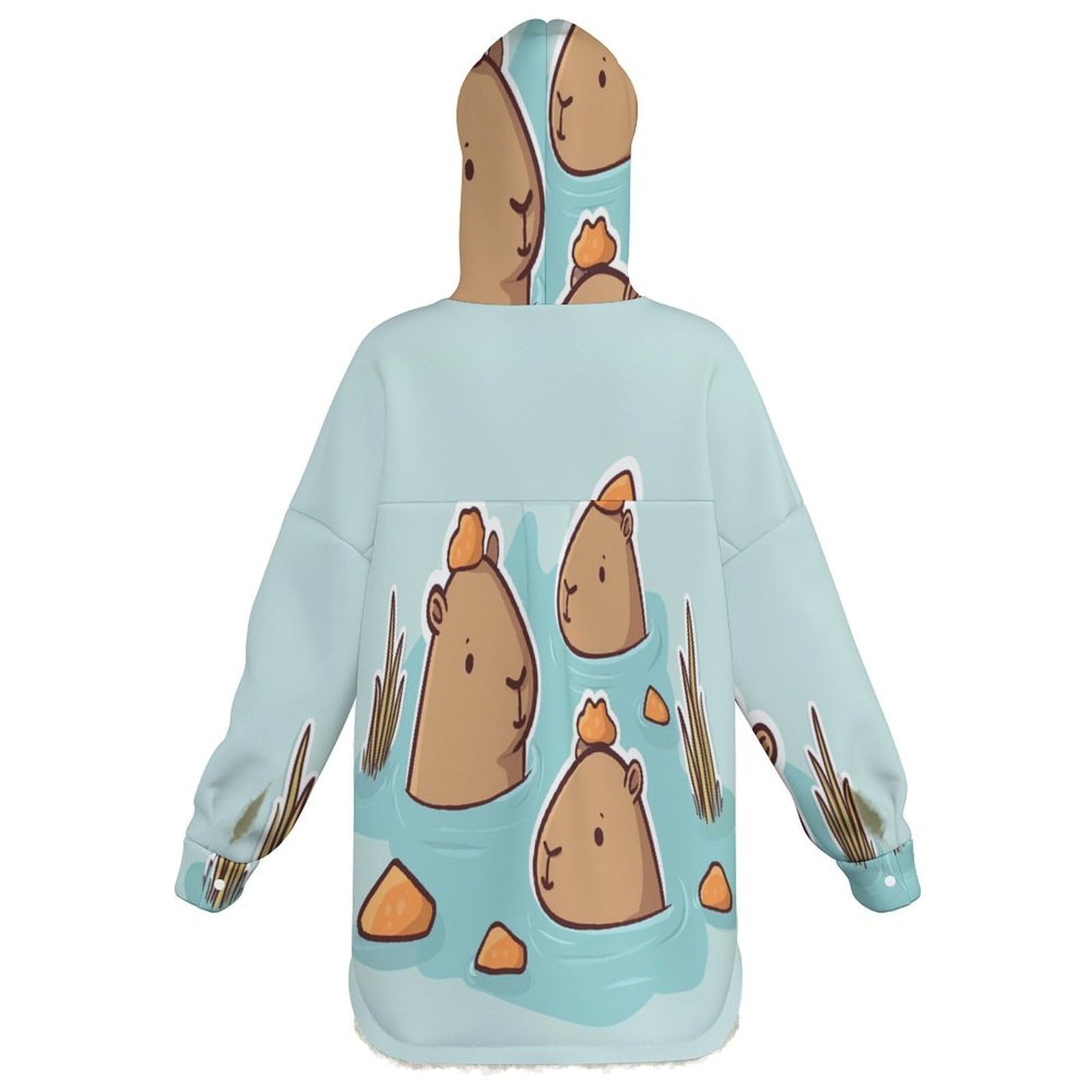 Sudadera Invierno con Capucha de Forro Polar Mujer Carpincho Nadando Cálido Hoodies a Manga Larga Felpa Sudadera con Bolsillos, Azul Claro