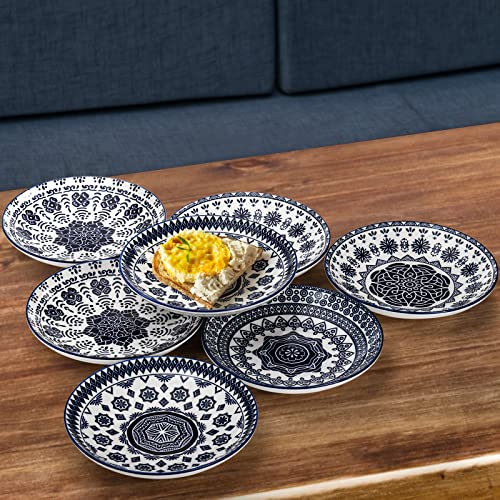 Foraineam 8 Pack Porcelain Salad Plates, 6-3/4 Inch Blue And White Floral Shallow Round Serving Plate For Appetizer Salad Dessert And Snack, Microwave & Dishwasher Safe #TOP4