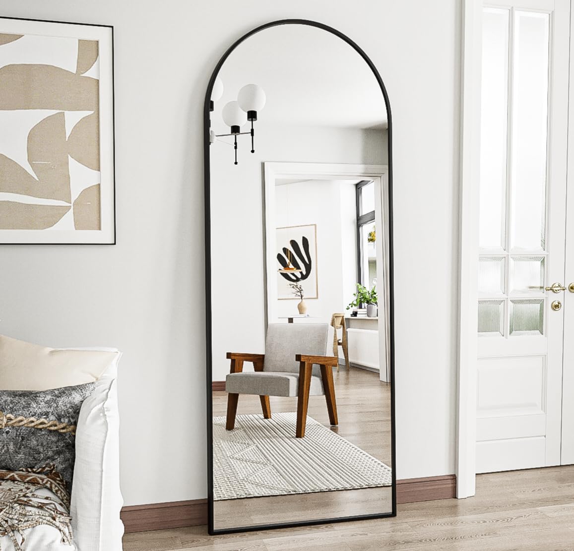 Prywot Full Length Mirror, Oversized 78"x38" Arched-Top Floor Mirror, Free Standing Mirrors, Modern Full Body Mirrors with Aluminum Alloy Frame for Bedroom,Living Room, Gold: 58"L x 18"W Black